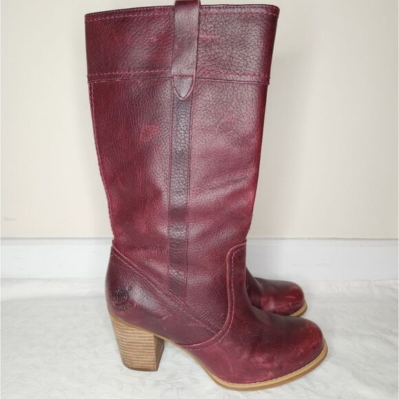Timberland Burgundy Leather Riding Boots - Picture 1 of 13